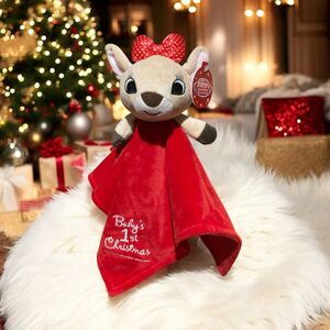 Baby Rudolph Lovey First 1st Christmas Soft Plush New 13.5" Red w/Reindeer